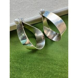 925 Sterling Silver Texture Ball Loop Post Earrings Minimalist '90's